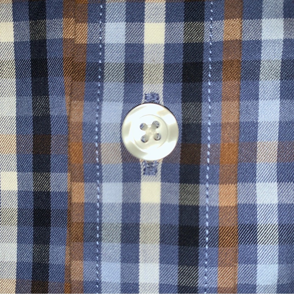 Duluth Trading Mens Plaid Wrinkle Fighter Shirt Size S Long Sleeve Blue Brown - Picture 6 of 8